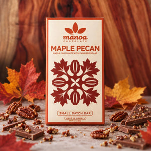 Maple Pecan Hawaiian Chocolate Bar by Manoa Chocolate with candied cinnamon pecans
