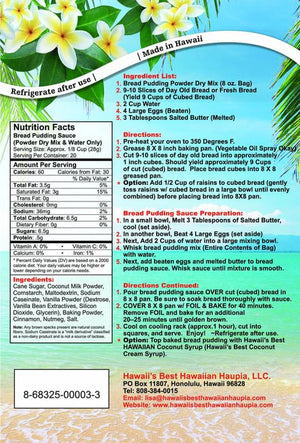 Hawaiian Creamy Coconut Bread Pudding Mix